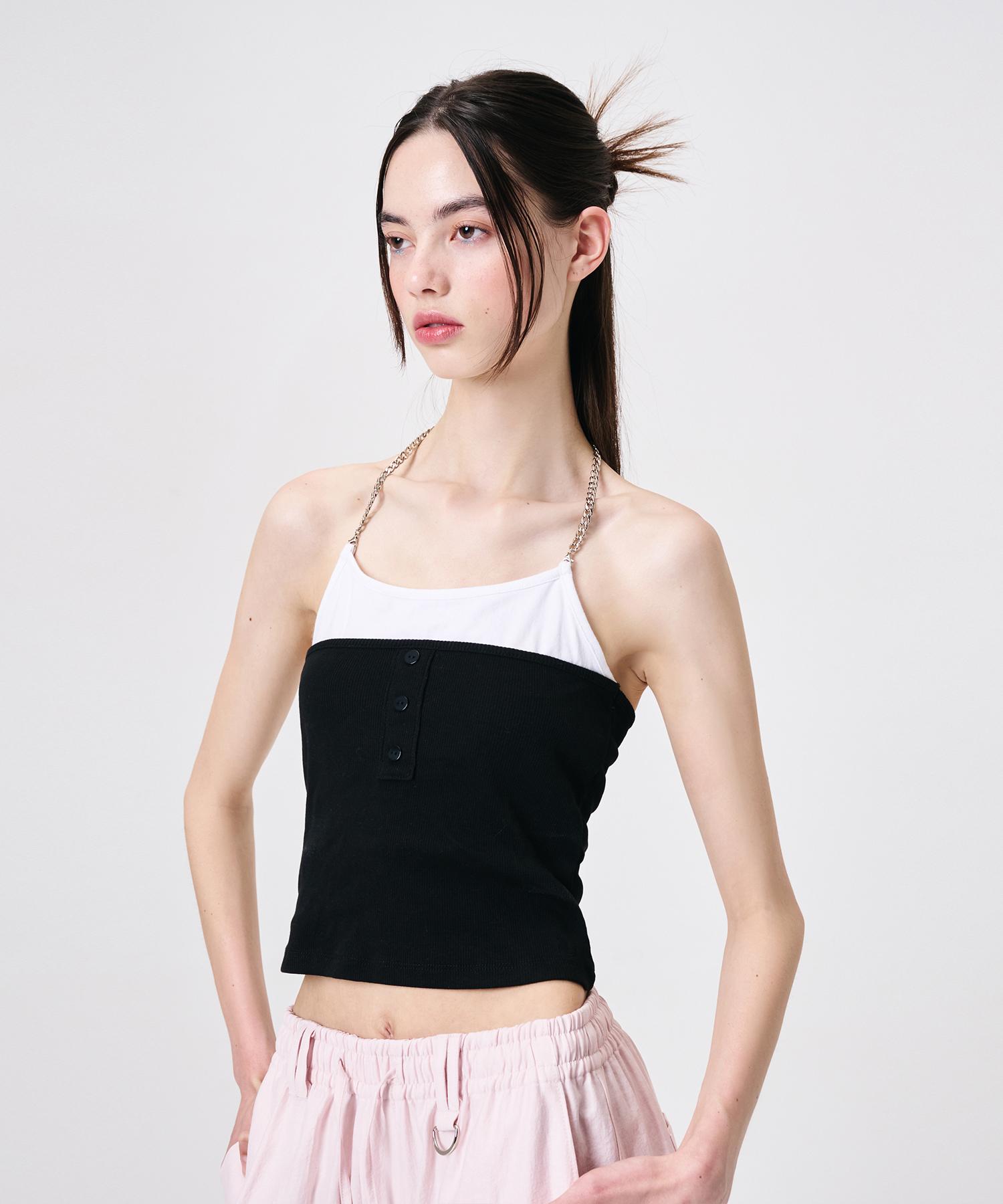 Etmont Chain Layered Sleeveless Top, Black Black/Free