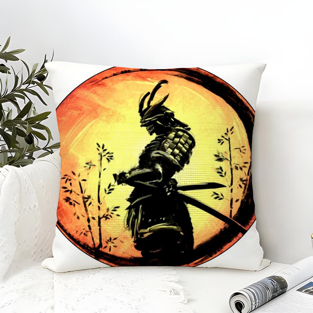Classic And Handsome Shogun Samurai Pattern Pillow Case Linen Pillow Case Sofa Home Decor Cushion Cover Cushion Cove