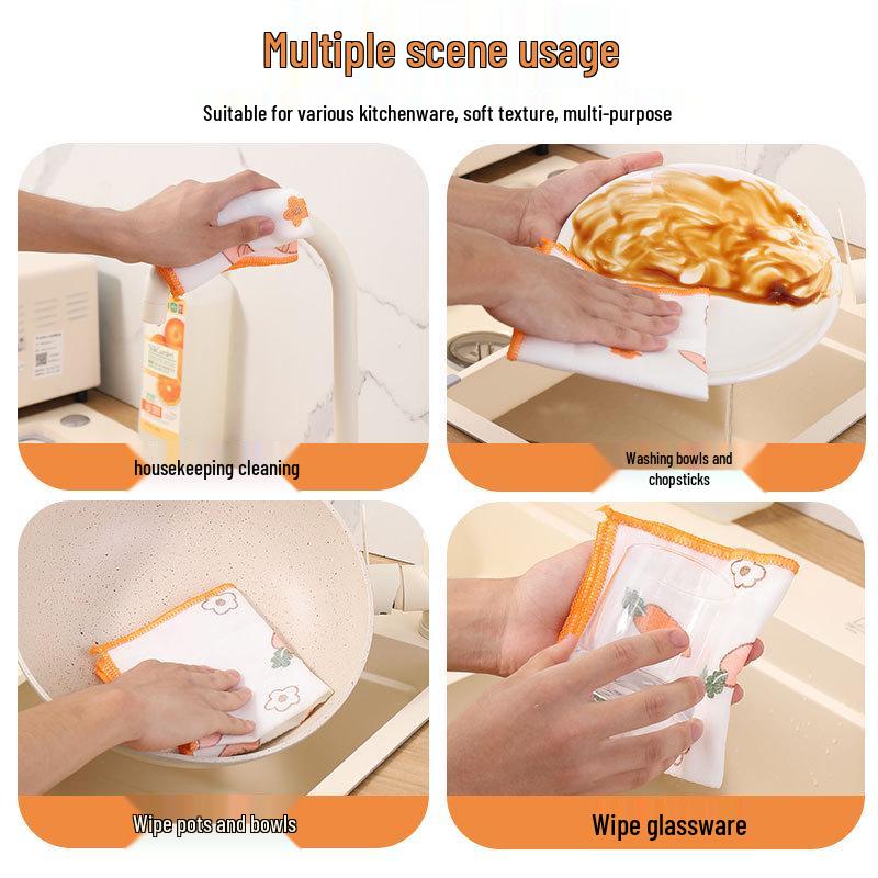 Carrot Print Lint-Free Cotton Gauze Dishcloth - Super Absorbent & Thickened for Kitchen Use