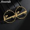 Atoztide Personalized Name Stainless Steel Letter Earrings For Women Custom Name Circle Frosted Earrings  Party Jewelry Gift