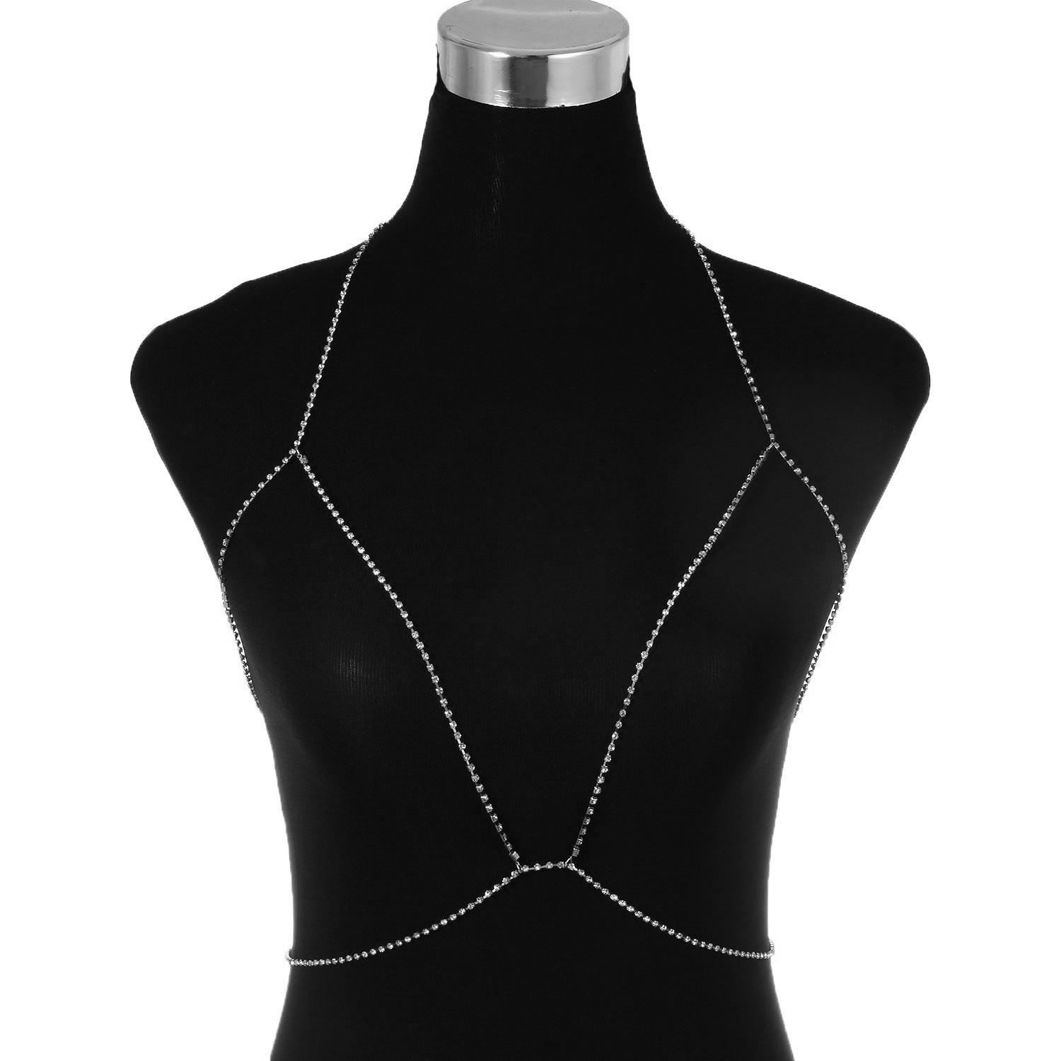 

Sexy diamond-encrusted punk metal breast chain, women s fashion popular multi-layer rhinestone body chain