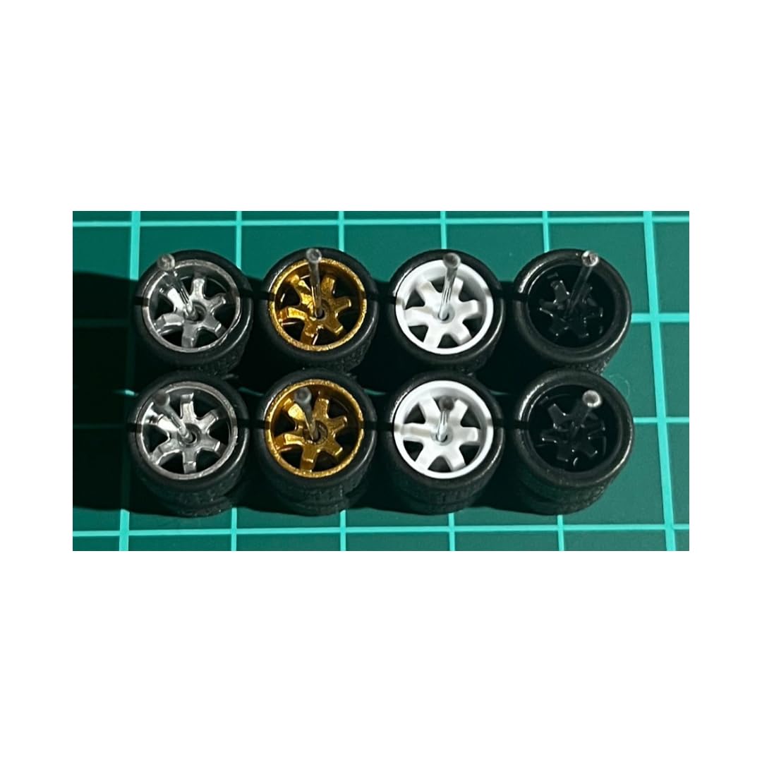 

164 Custom Wheels for 4 Cars TE37 Style Silver & Gold & White & Black AH0007 Approx. 10.8mm Mini Cars etc. [Used]