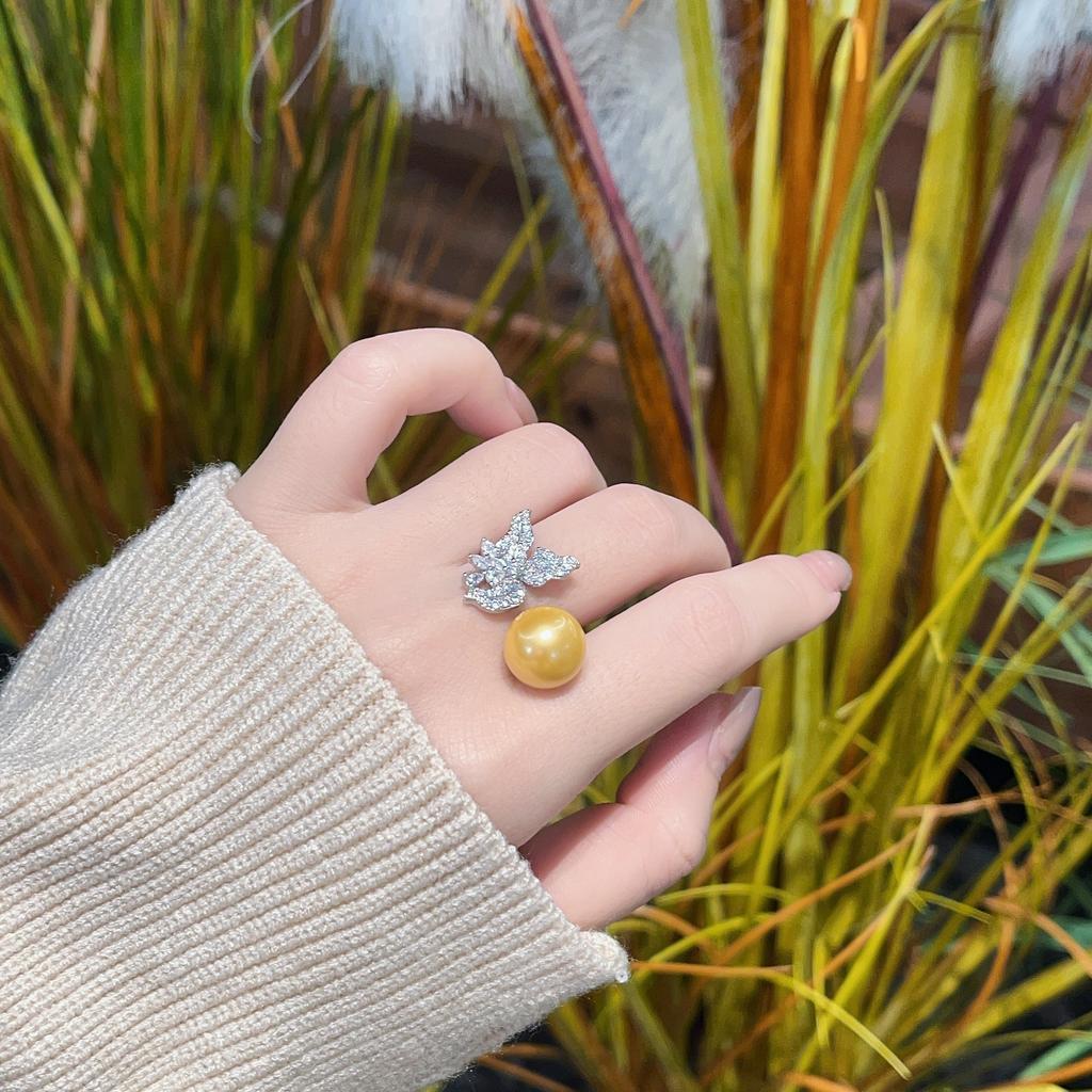 Inlaid Imitation Pearl Flower Ring Women'S Opening Full Of Diamonds Zircon Flowers Fresh And Elegant Ring Jewelry