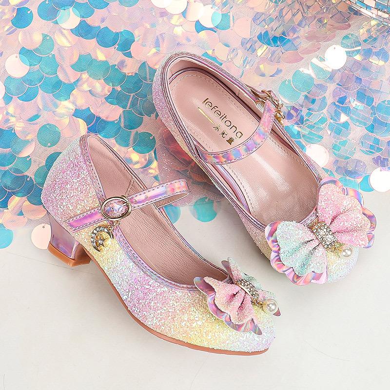 Super Fairy Gradient Color Leather Princess Shoes for Kids - British Style with Crystal Accents