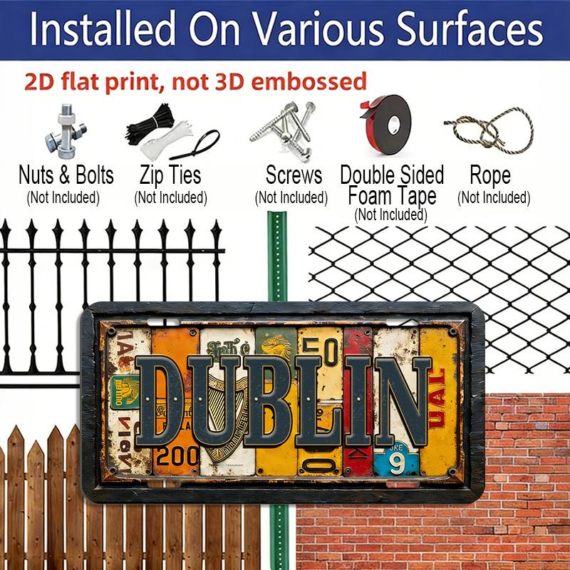Vintage Dublin Collage Aluminiumschild 12''×6'', Retro Wandkunst für Zuhause Balkon Innenhof, Ideales Geschenk für Irland Reisefans