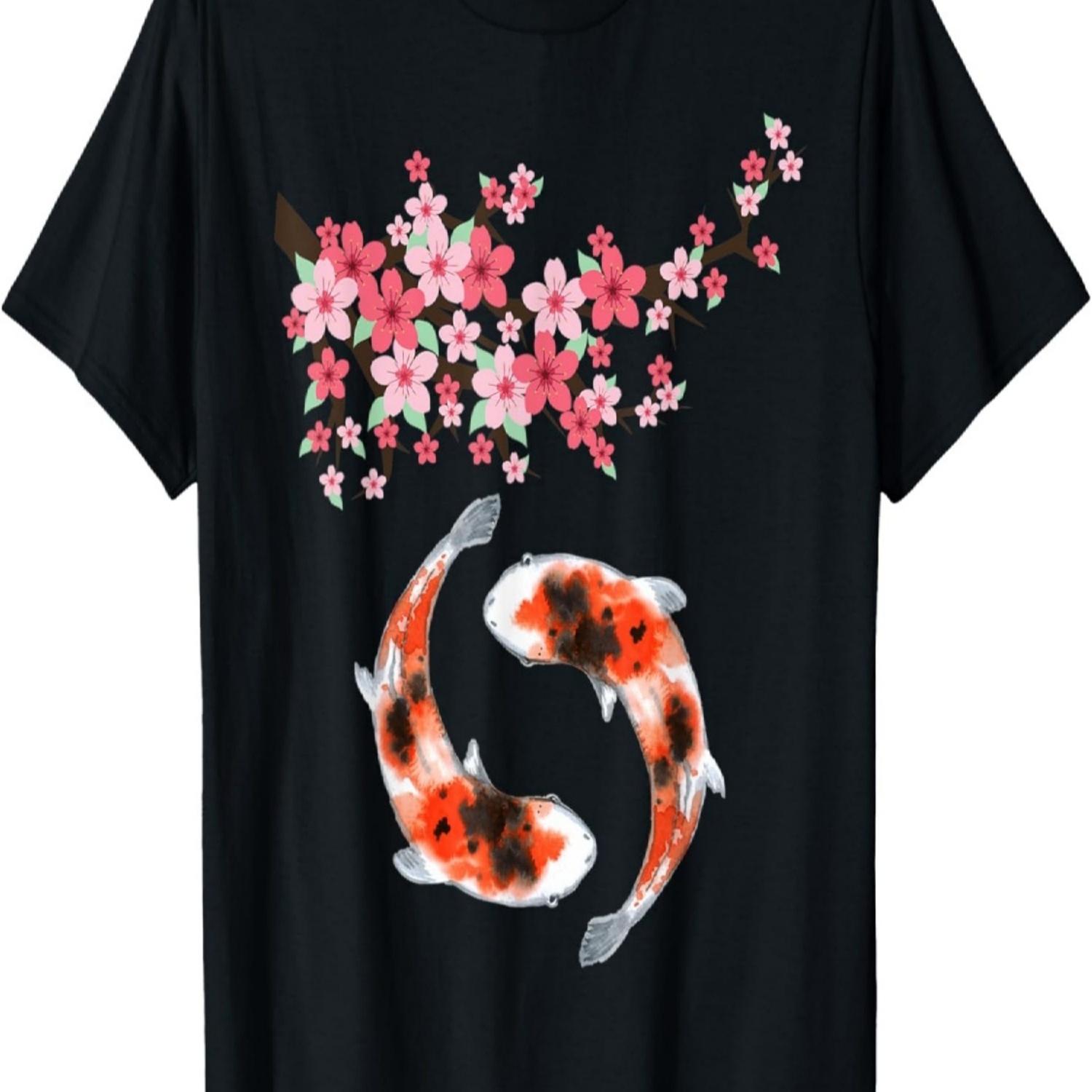Koi Carp Nishikigoi Fish Cherry Blossoms Men Women T-Shirt(11) S чёрный