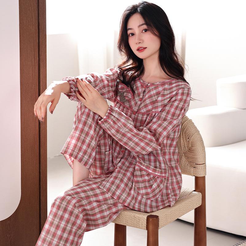 Pajamas Women'S Pure Cotton Long-Sleeved Women'S Cotton Thin Autumn And Winter Medium And Large Size Loungewear