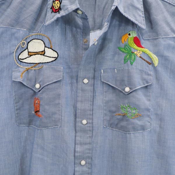 Sears 70s vintage Long sleeve Chambray Western shirt Blue Men's Used