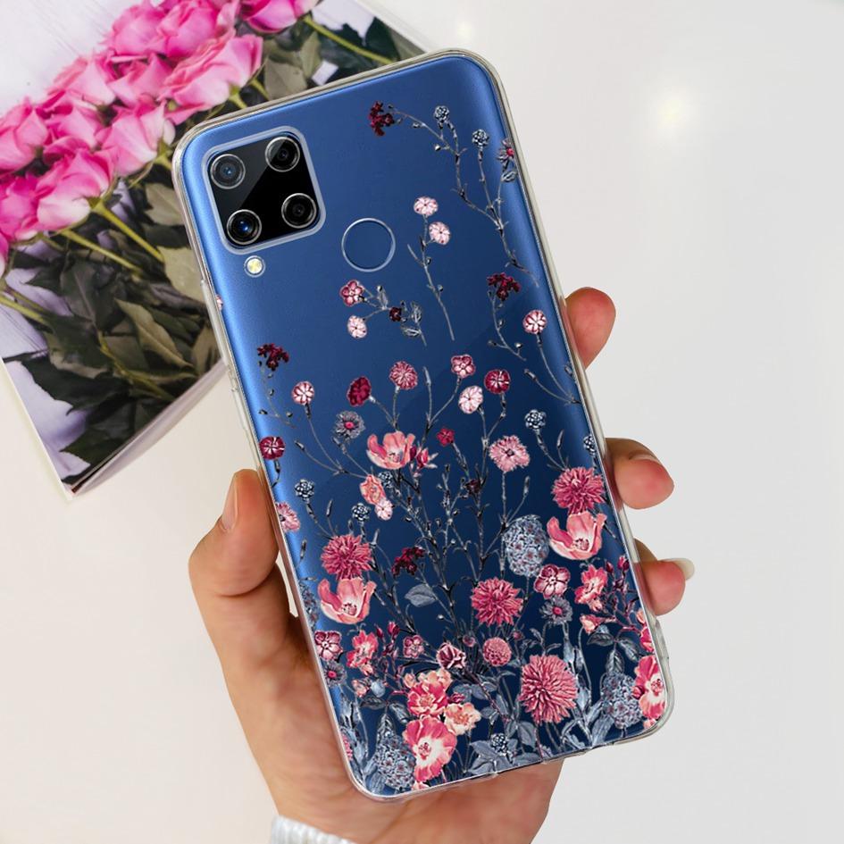 For Realme C15 Case Fashion Marble Butterfly Flower Soft TPU Phone Case For Realme C15 RMX2180 RMX2195 Coque C 15 Silicone Cover