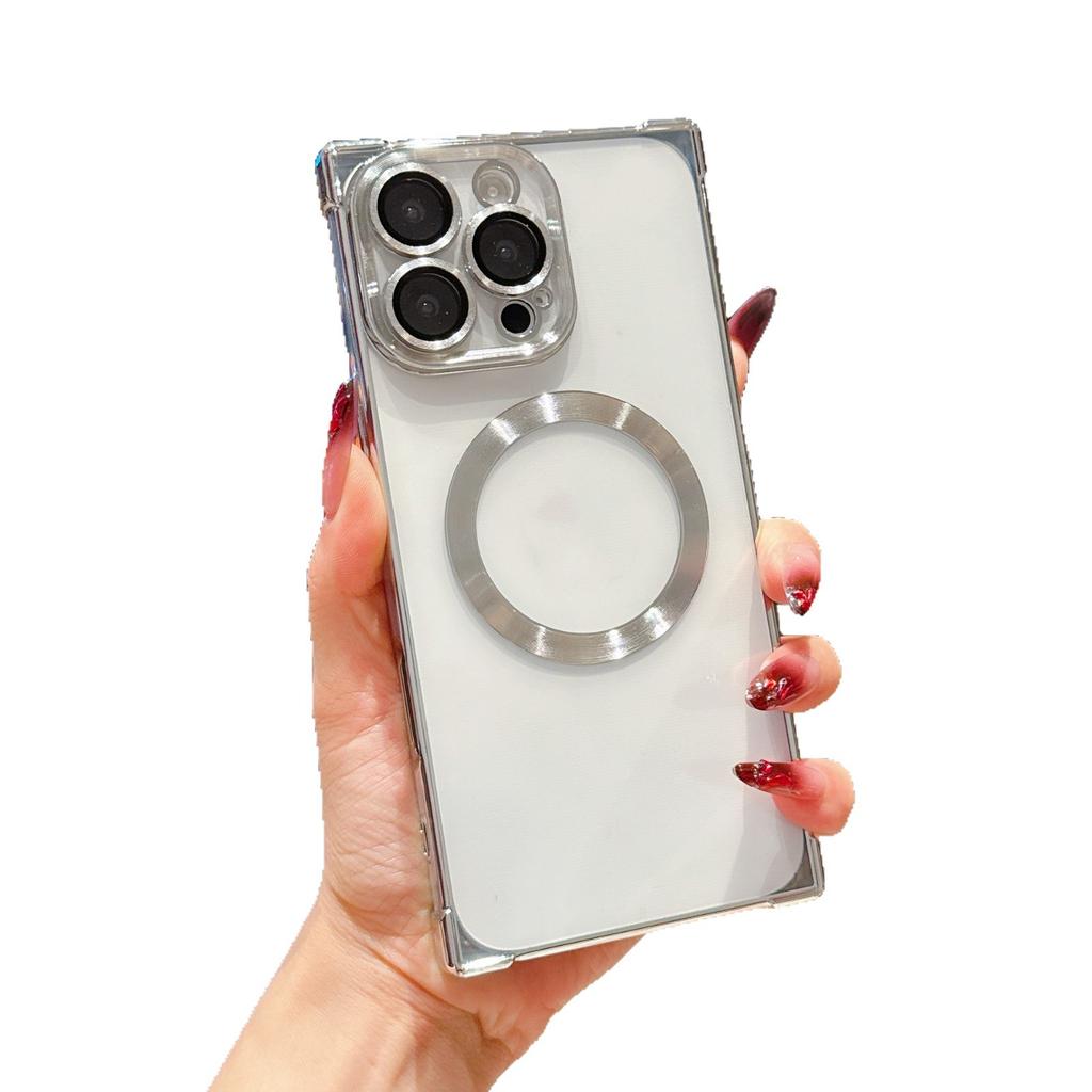 Electroplating right angle anti-drop magnetic mobile phone case is suitable for Apple 16PROMAX advanced sense 15/13 protective cover fine hole