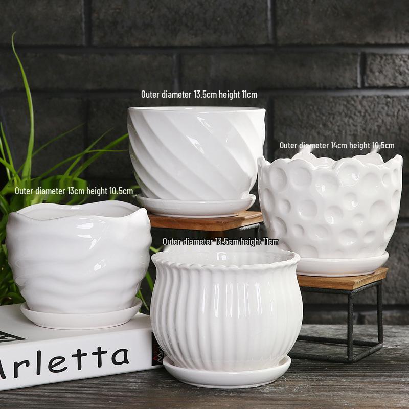 Simple Creative Ceramic Hanging Flower Pot with Tray - Large/Extra Large for Succulents and Green Pothos