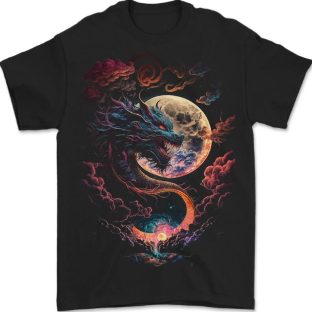 26 A Fantasy Dragon With a Full Moon Mens T-Shirt 100% Cotton Unisex T-Shirt XXXL