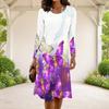 Women Plus Size Round Neck Long Sleeve Butterfly Printed Black A Line Dress