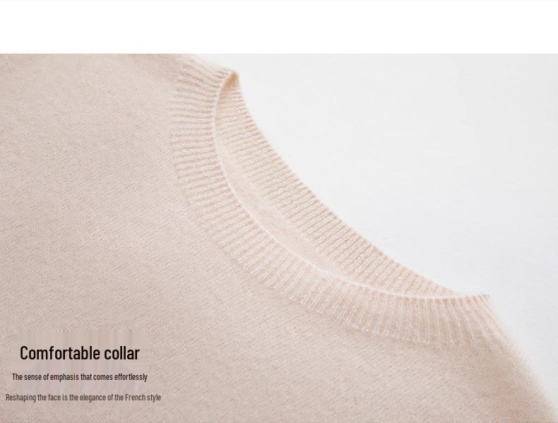 100% Pure Cashmere Round Neck Short Sleeve Pullover Sweater - Solid Color, Loose Fit for Autumn/Winter