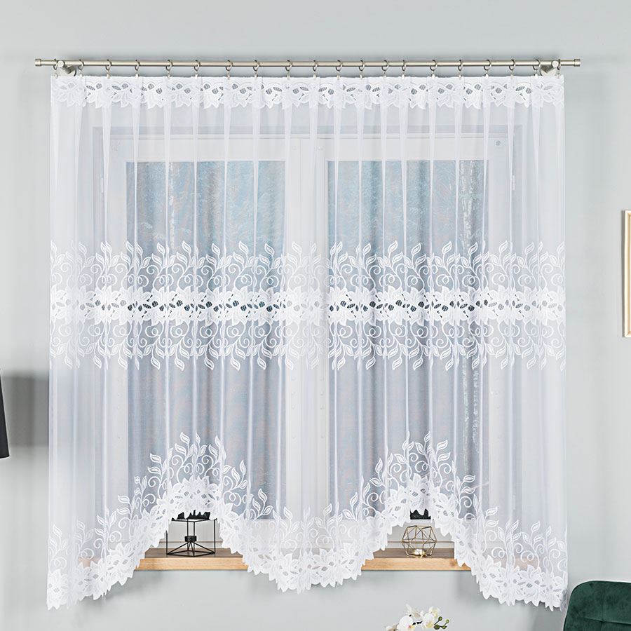 Bastia - Ready-Made Jacquard Curtain With A Cut At The Bottom - 300X180 Cm - White
