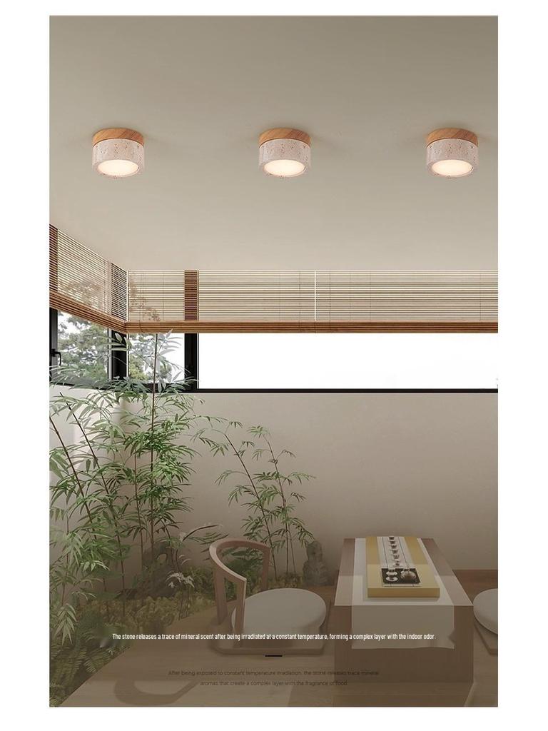 Mid-Century Wabi-Sabi LED Downlight: Yellow Travertine Surface-Mounted Ceiling Light for Hallways and Entrances