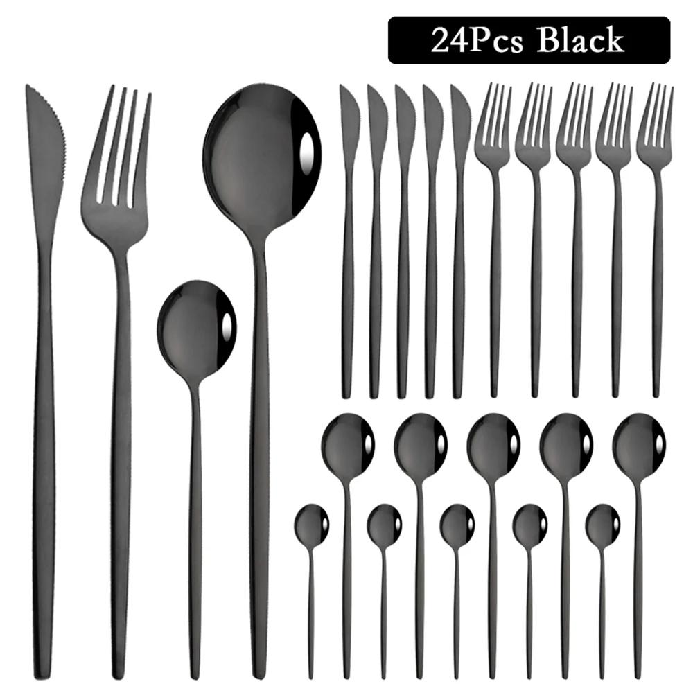 24Pcs Luxury Cutlery Stainless Steel Tableware Mirror Gold Dinnerware Set Western Knife Fork Spoon Flatware Kitchen Silverware