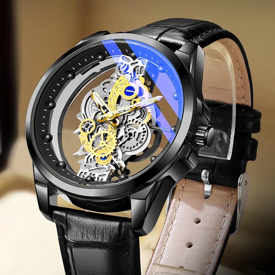 

Мужские прозрачные автоматические водонепроницаемые светящиеся часы