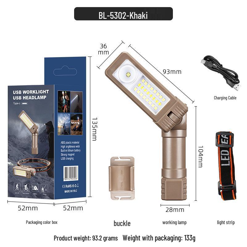 Dual-Sided COB Folding Work Light with Strong Magnet, High Brightness, and Emergency Flashlight Function