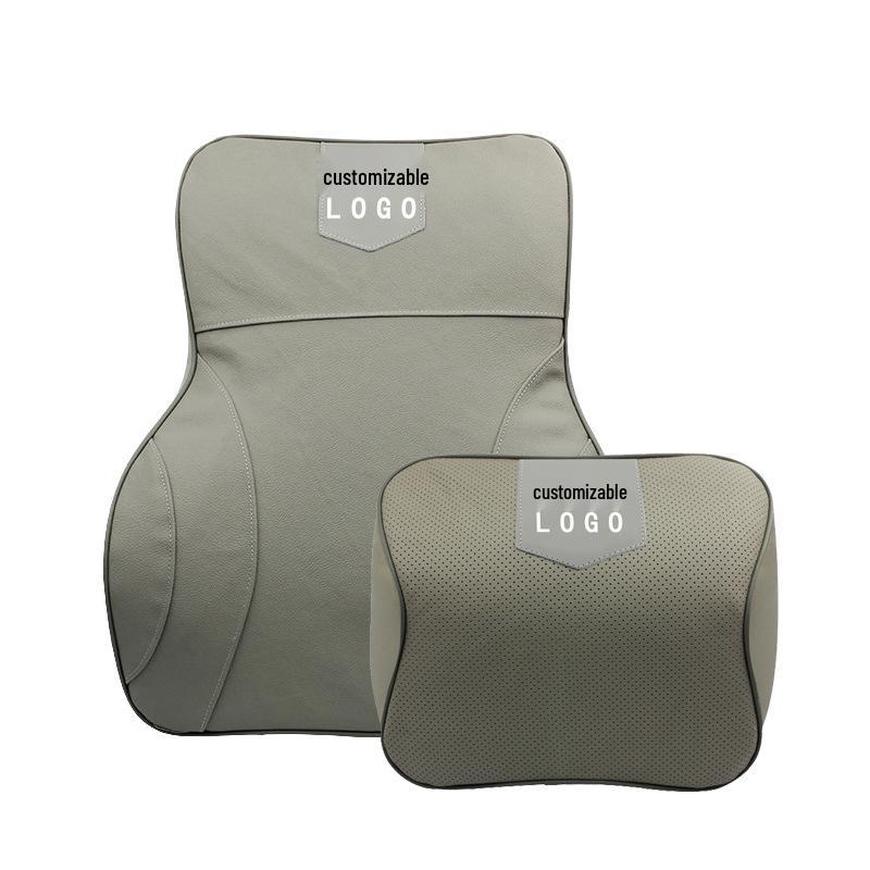 Customizable Mazda Leather Lumbar Support & Neck Pillow Set for Cars—Memory Foam, Cowhide, with Option to Add Logo