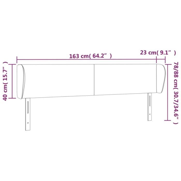 VidaXL Tête de lit avec oreilles Noir 163x23x78-88 cm Tissu3116872