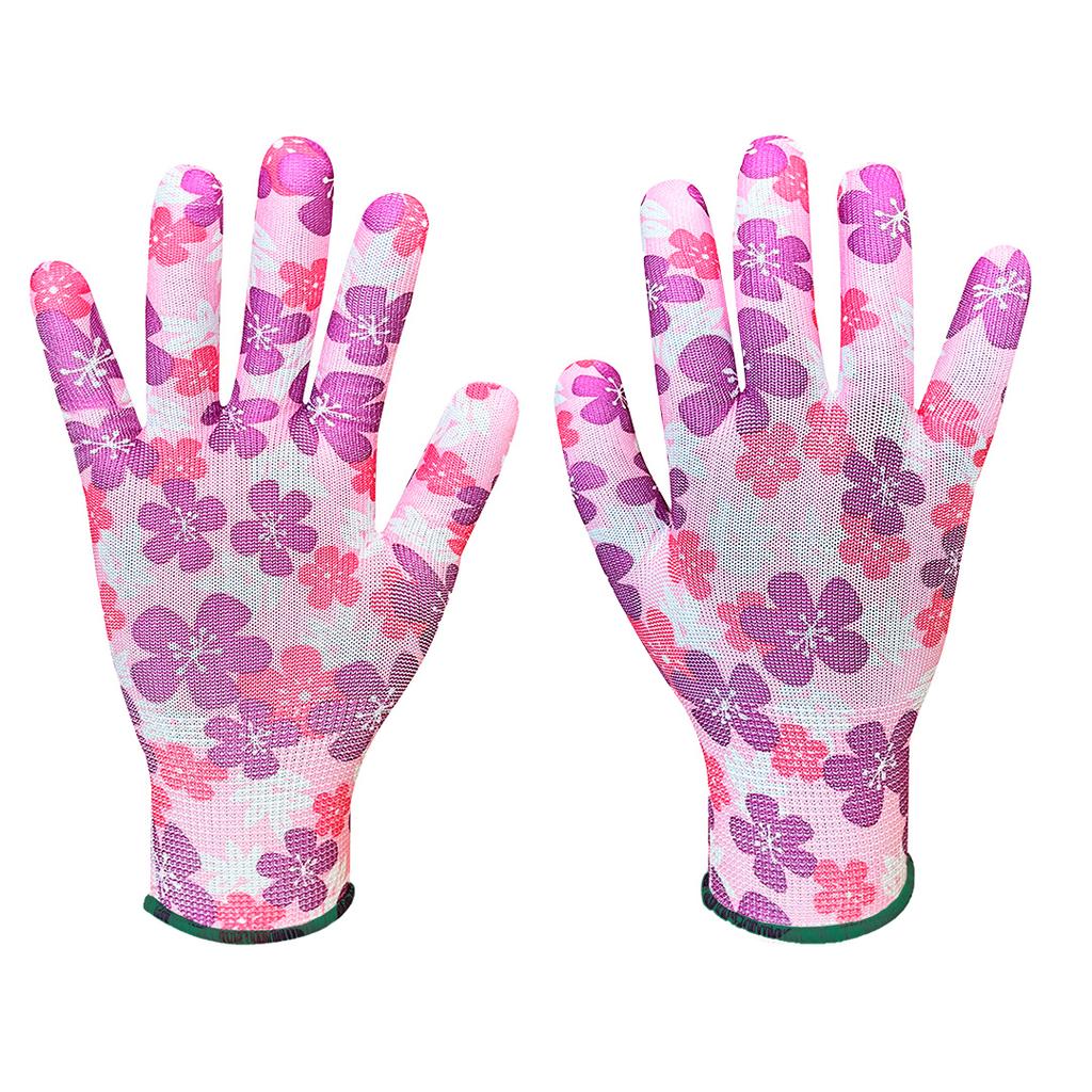 Garden Gloves, Polyester, Flower Pattern, Size 8"