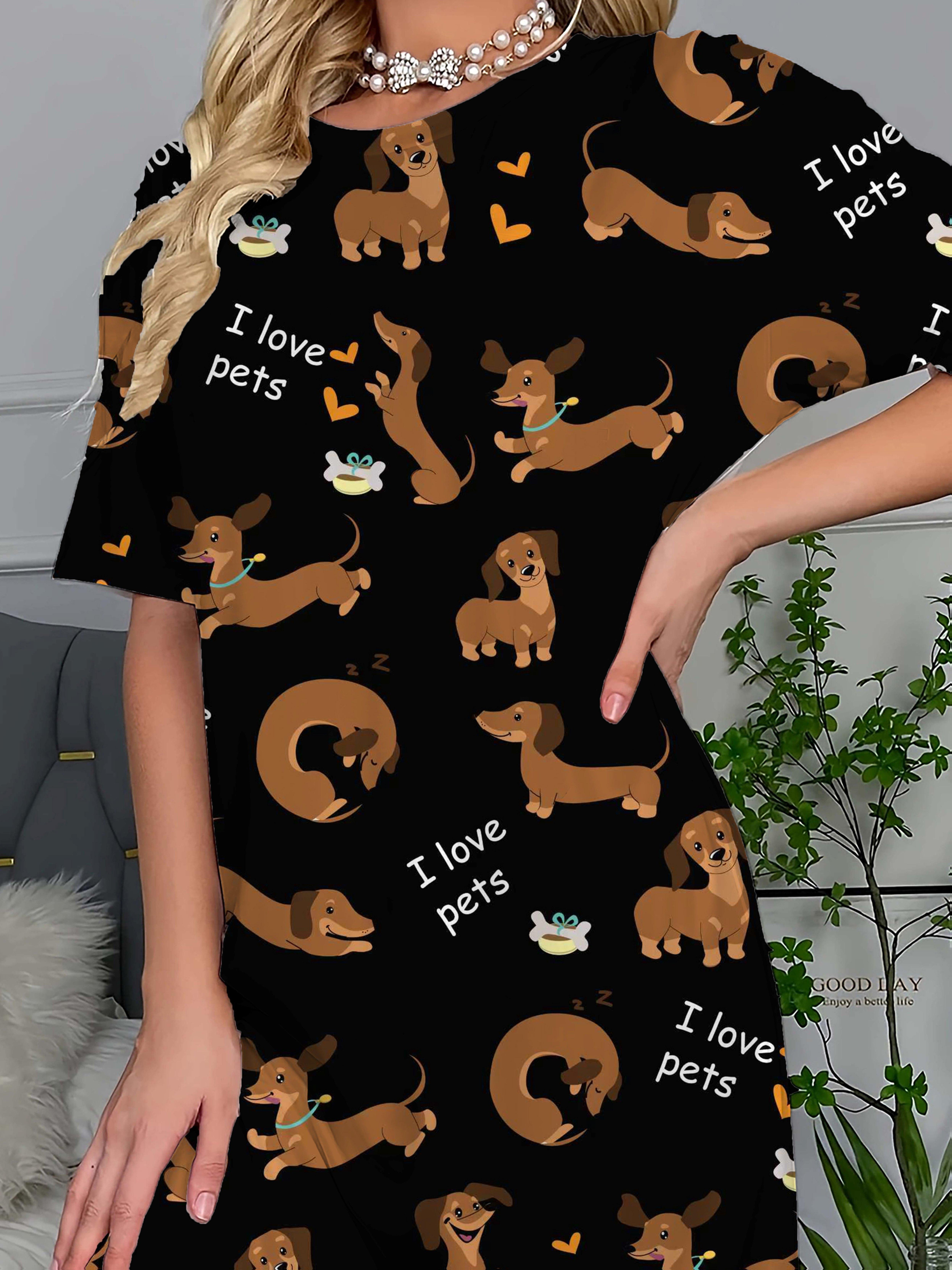 

Women s Dachshund and Letter Print Casual Crew Neck T-Shirt Dress XL