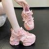 White Chunky Sneakers Women New Autumn Hidden Heel Platform Sports Dad Shoes Woman Lace Up Breathable Mesh Casual Shoes 8CM