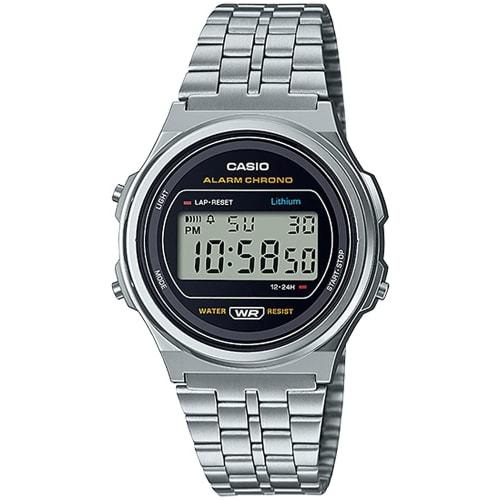 

CASIO Casio Standard Vintage Watch, Unisex Classic Quartz Digital Metal Silver Black A171WE-1A