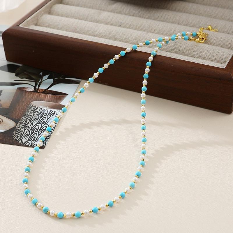 

Natural turquoise beaded necklace - women s luxury, unique, and high-end pearl choker