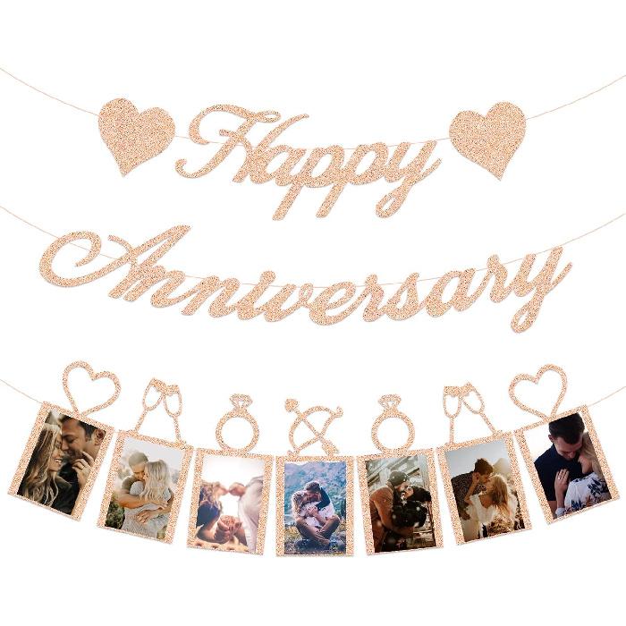 Happy Anniversary Party Decorations - Banner and Photo Banner for Wedding Party Decor