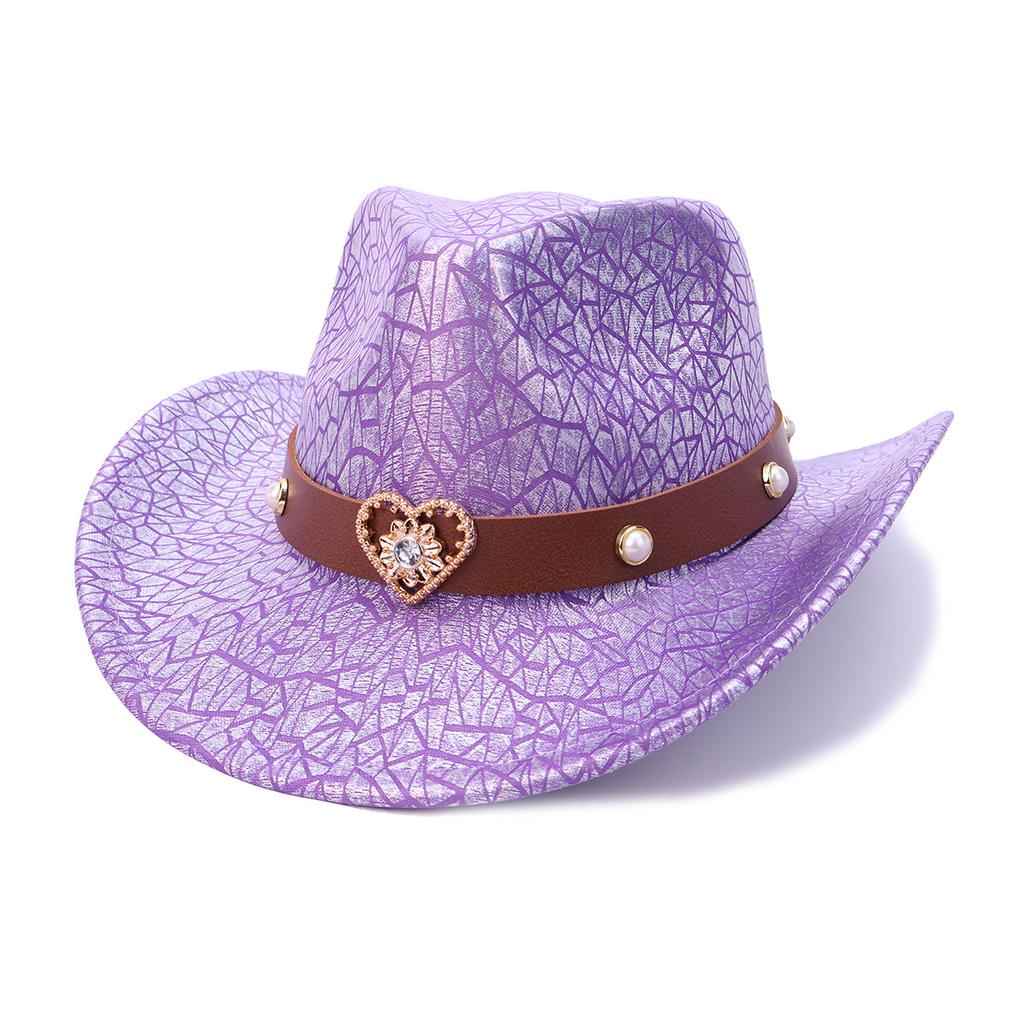 European And American Bright Cracked Western Cowboy Hat Metal Belt Decorative Hat Women'S British Retro Jazz Top Hat