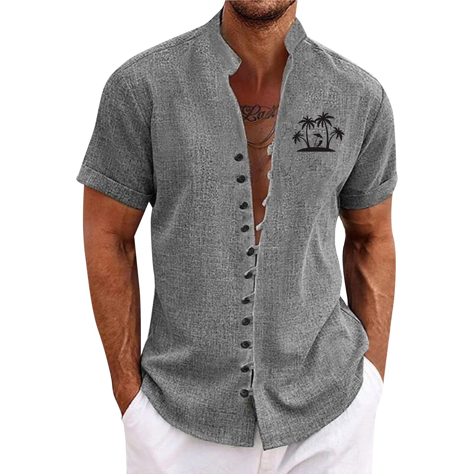 

Новая мужская повседневная свободная рубашка в стиле ретро с короткими рукавами и принтом L серый