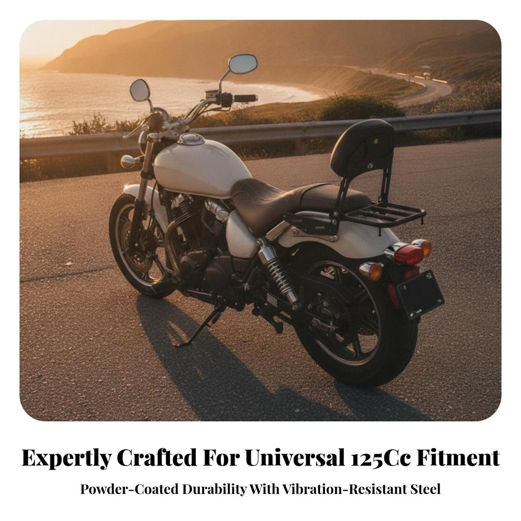 Motorcycle Rear Rack with Backrest | Sturdy Metal Frame, Slotted surface Surface, Cargo