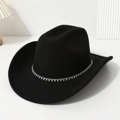 Ladies Shiny Crystal Trim Chain Western Cowboy Top Hat Small Fine Diamond Rhinestone Gift Hat