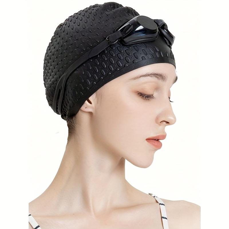 

Water Drop Pattern Silicone Waterproof Swimming Cap with Enlarged Size and Slip-resistant Design Specifically Designed Black