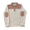 Men Quarter Zip Shirt Long Sleeve Turndown Collar Pullover Color Block Jacquard Sweatshirt with Elbow Patches for Daily Wear