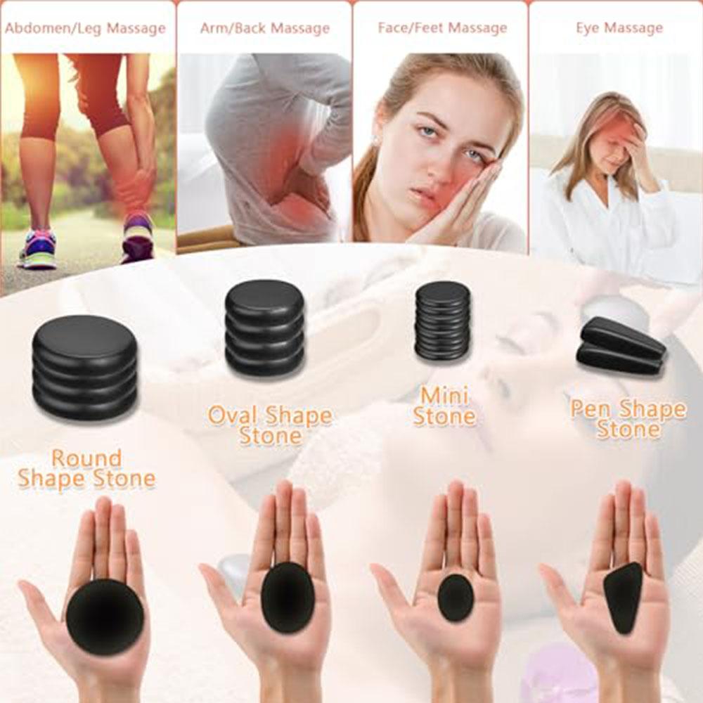 18 Pc Basalt Hot Stones Massage Set with Heater Portable Home Spa Kit for Relaxation and Muscle Relief Natural Volcanic Stones