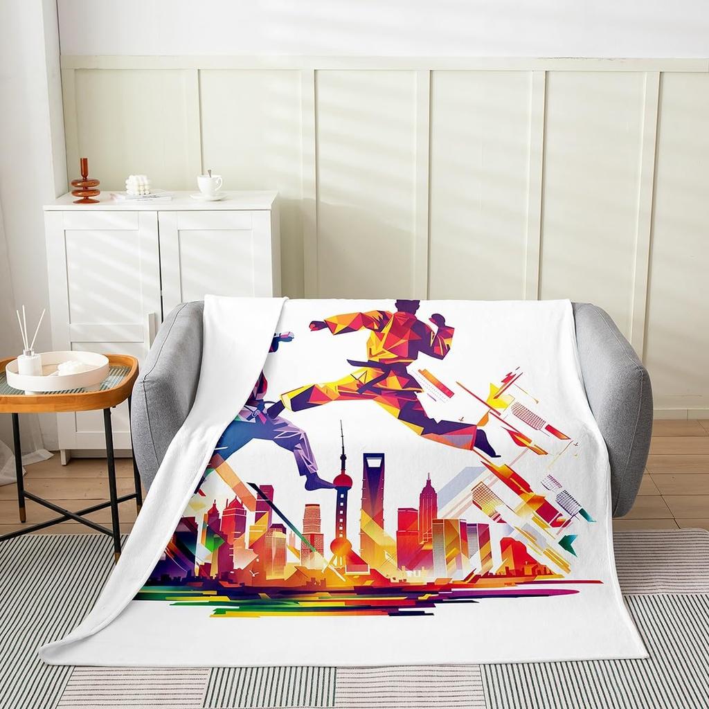 Japanese Style Blanket White Black Crane Throw Blanket Cherry Blossoms Fleece Twin Geometric Plaid Fuzzy Blanket All