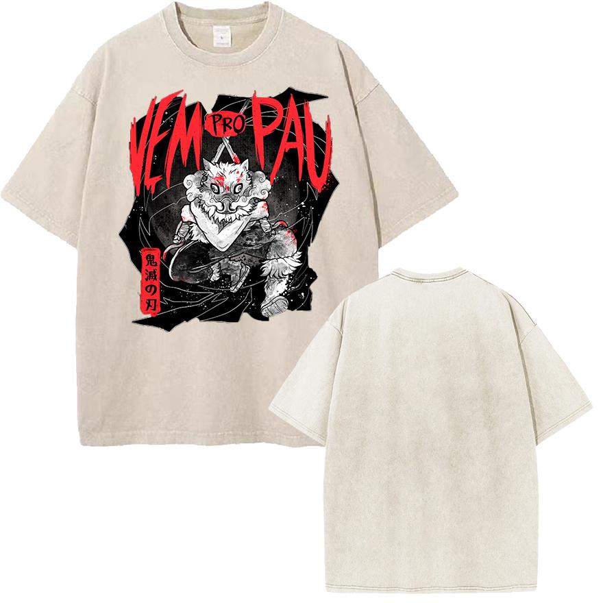 Японское Аниме Клинок рассекающий демонов Хашибира Иноске Принт Футболка Мужская Повседневная Оверсайз Футболки Выстиранный Хлопок Футболка Харадзюку Мужская Футболка S хаки 1523₽