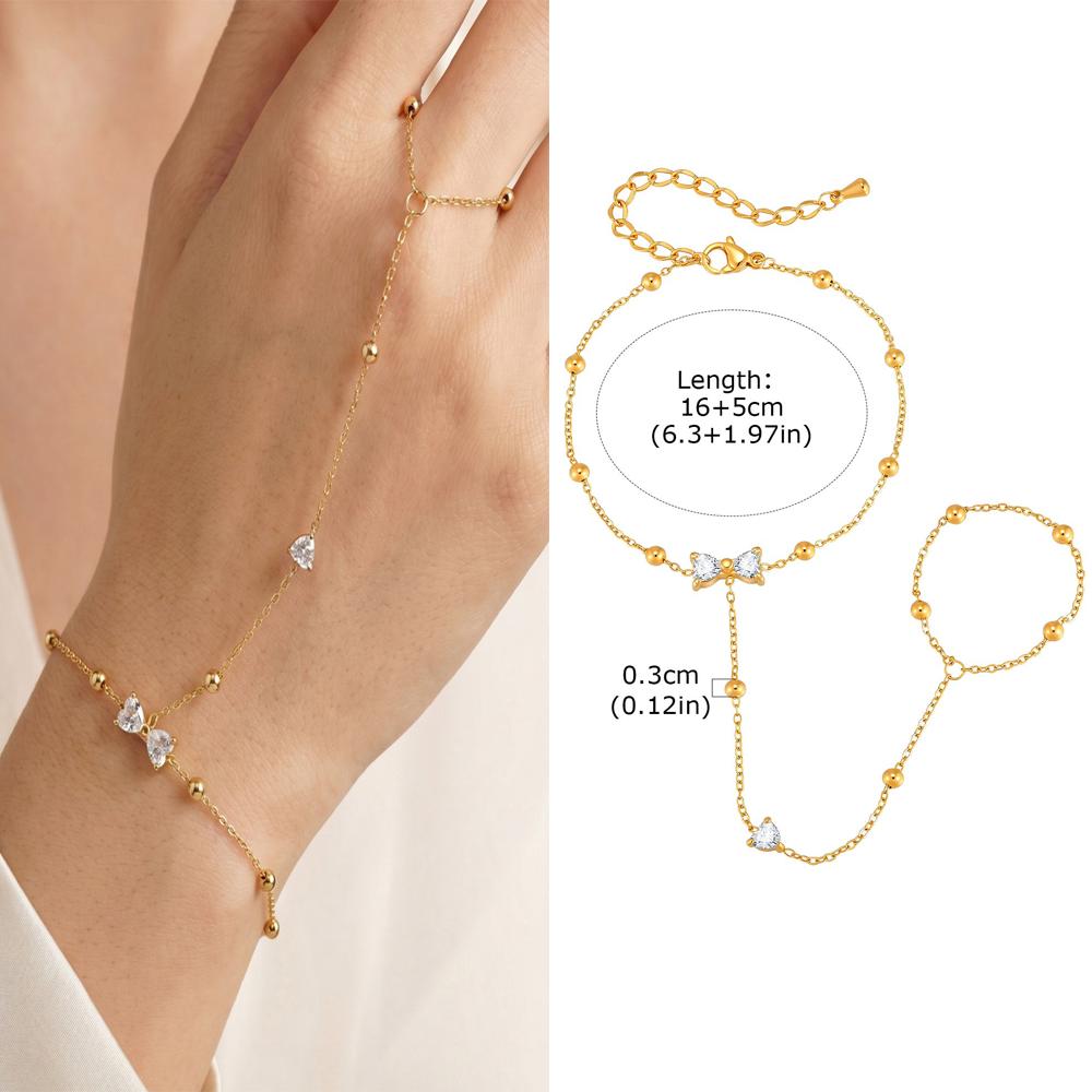 Luxury Minimalist Gold Plated Thin Chain Finger Ring Hand Chain Bracelets for Women, Party Elegant Stainless Steel Jewelry