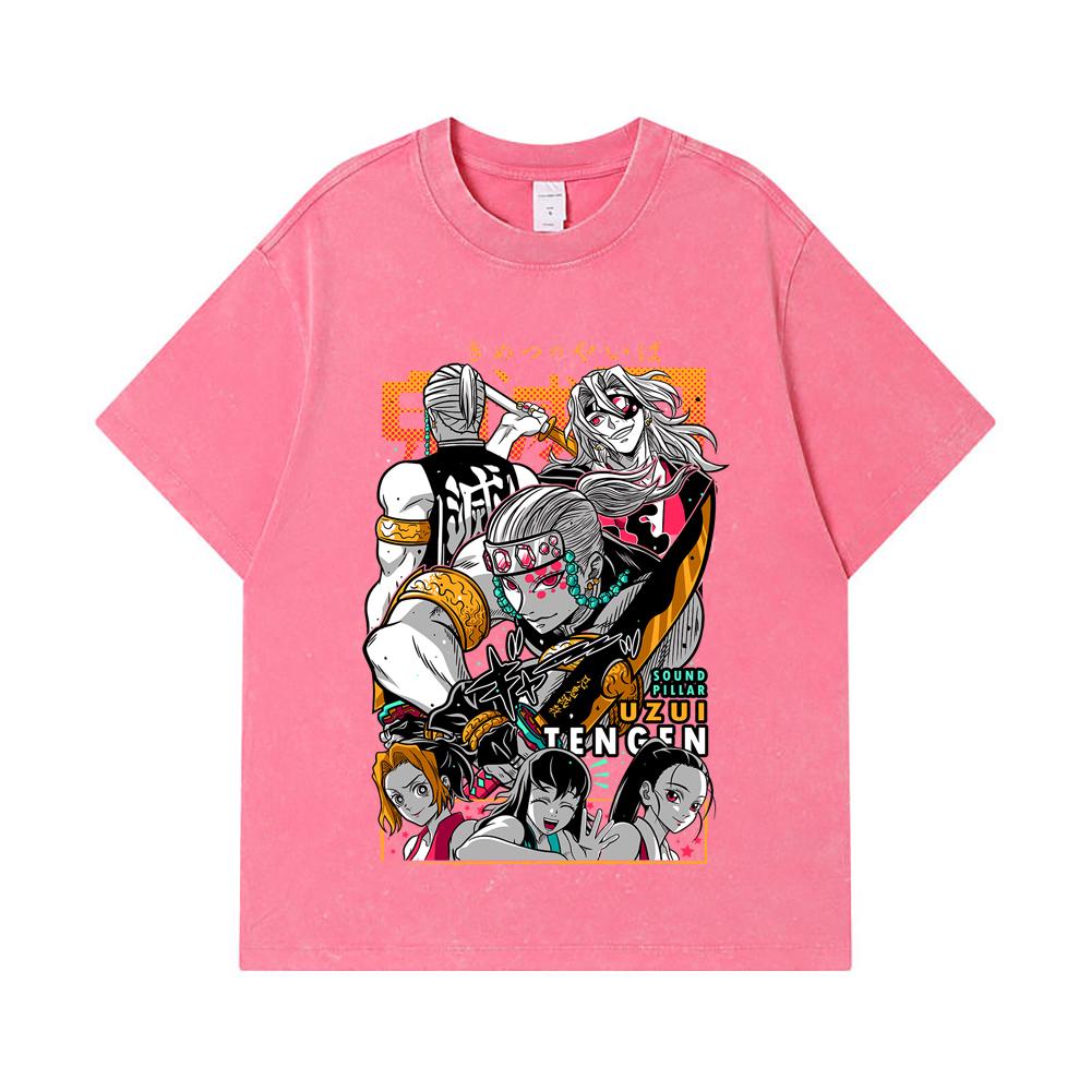 T-shirt Lavate 275 GSM 100% Cotone Demon Slayer V65 Stampa Uzui Unisex T-shirt in Cotone Pesante