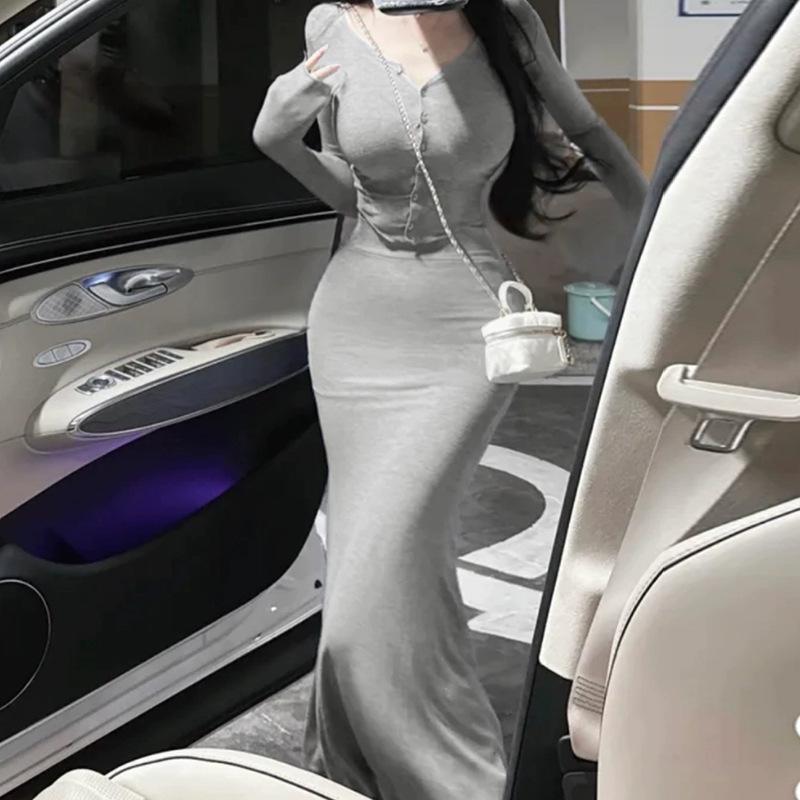 Korean Dongdaemun Sexy Long Sleeve Cardigan & Fishtail Skirt Set for Women