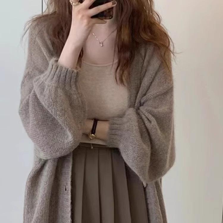 Damen Retro Laternenärmel Mohair Strickjacke - Neuer 2025 Locker Gestrickter Pullover