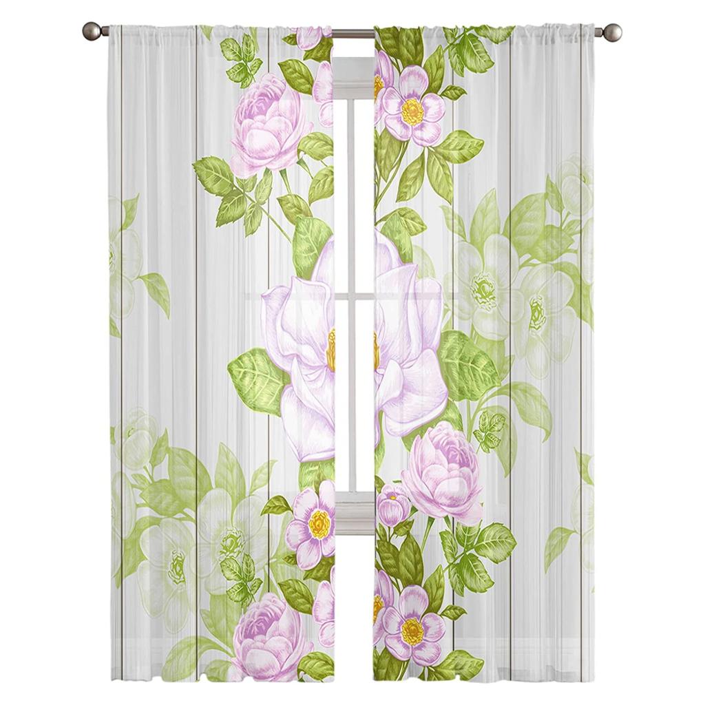 Romantyczny wiosenny kwiat przezroczysty woal zasłona akwarela kwiatowy tiulowe zasłony dekoracja okienna do kuchni/sypialni/salonu