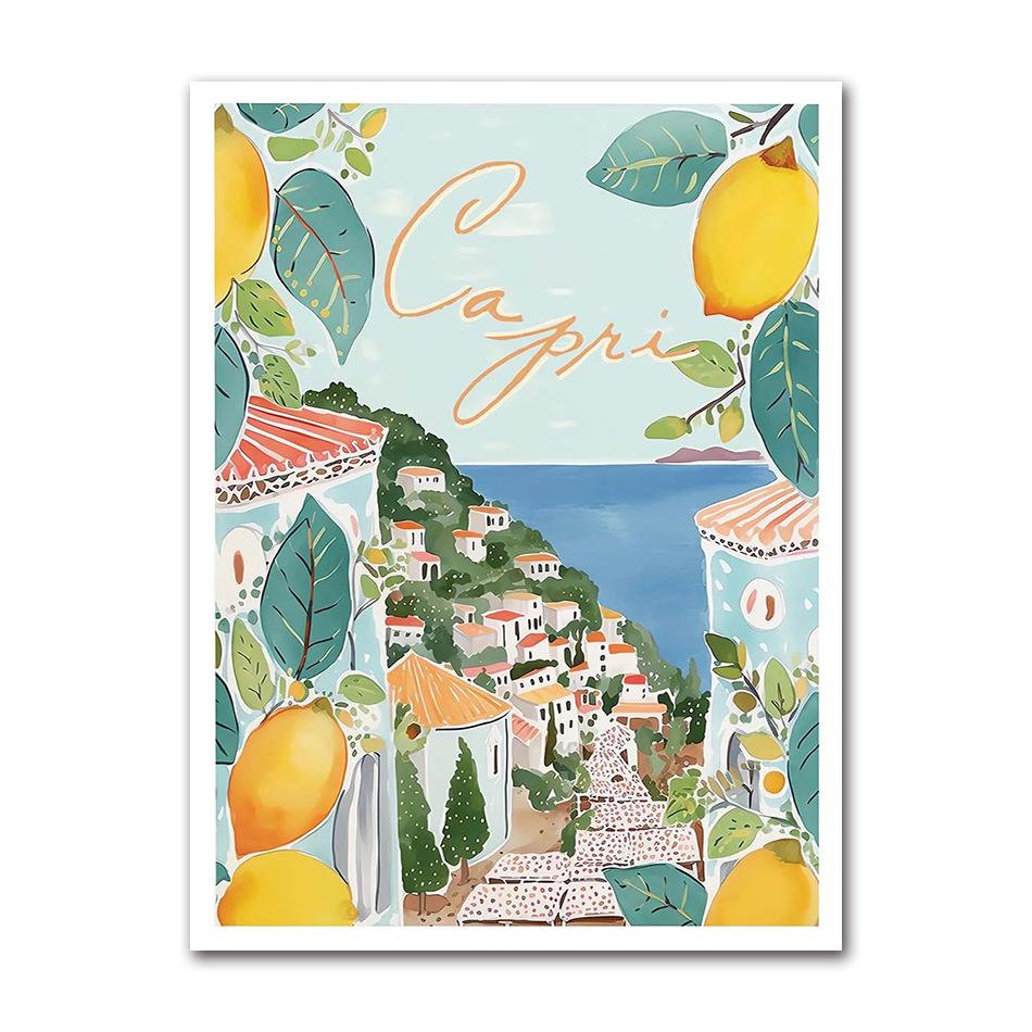 La Dolce Vita Limone Poster Stampe Retro Spritz Pittura su Tela Santorini Italia Viaggio Arte da Parete per Stanza Caffè Decorazione Quadro