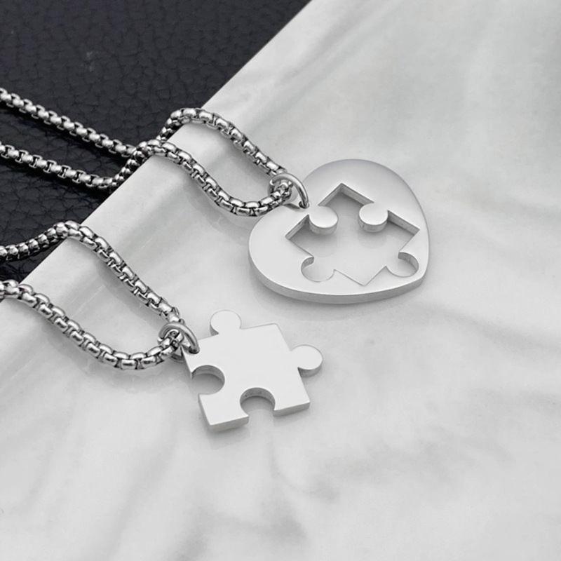 Heart Puzzle Pieces Couple Necklaces Sturdy Steel Heart Puzzle Pendant Necklaces Accessory for Couples Romance Gift