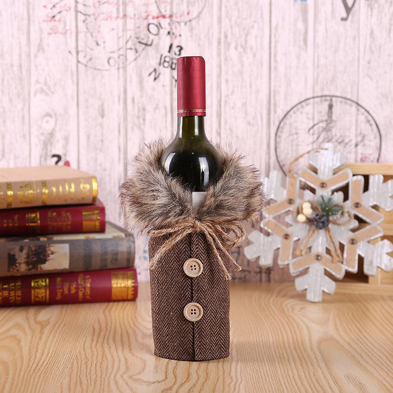 New European and American Christmas Wine Bottle Cover with Bow and Fur Collar for Holiday Decor  Ornaments  and Photo Props.