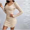 Women's Dresses Autumn Fitting Slim Plain Long Sleeve V-Neck Bodysuit Mini Casual Dresses Sexy Dress for Women