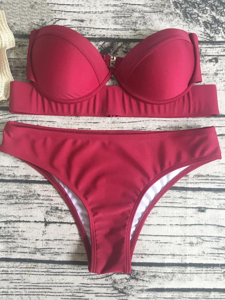 Neon Green Push Up Bra Cup Bikini Women Bandeau Swimsuit Female Swimwear Two Pieces Bikini Set Brazilian Bathing Suit Swim Lady